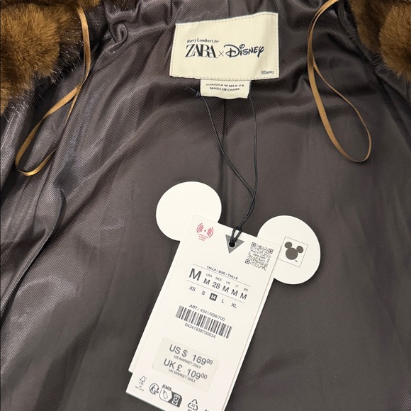 ZARA x Harry Lambert X Disney Cropped Faux Fur Jacket Brown Size Medium - Picture 7 of 10